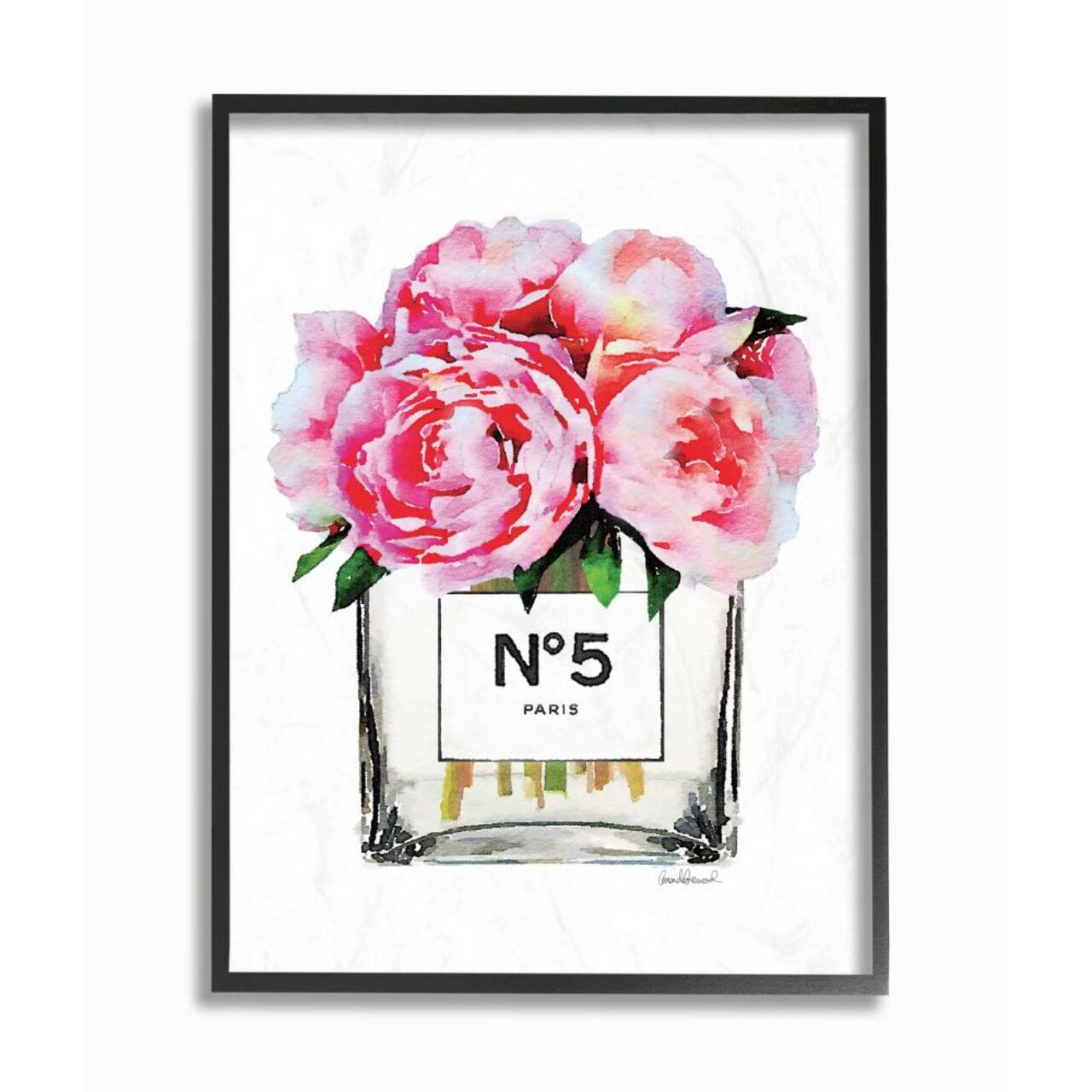 Stupell Industries Glam Pink Peony Arrangement Wall Art in Black Frame